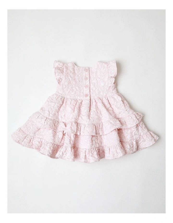 Rosa Short Sleeve Textured Dress with Tiered Skirt and Flutter Sleeve in Light Pink image 3