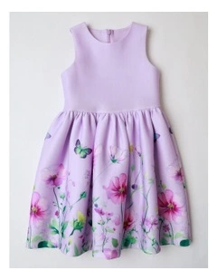 Everlyn Sleeveless Scuba Dress with Pleated Skirt and Back Cut Out Lilac