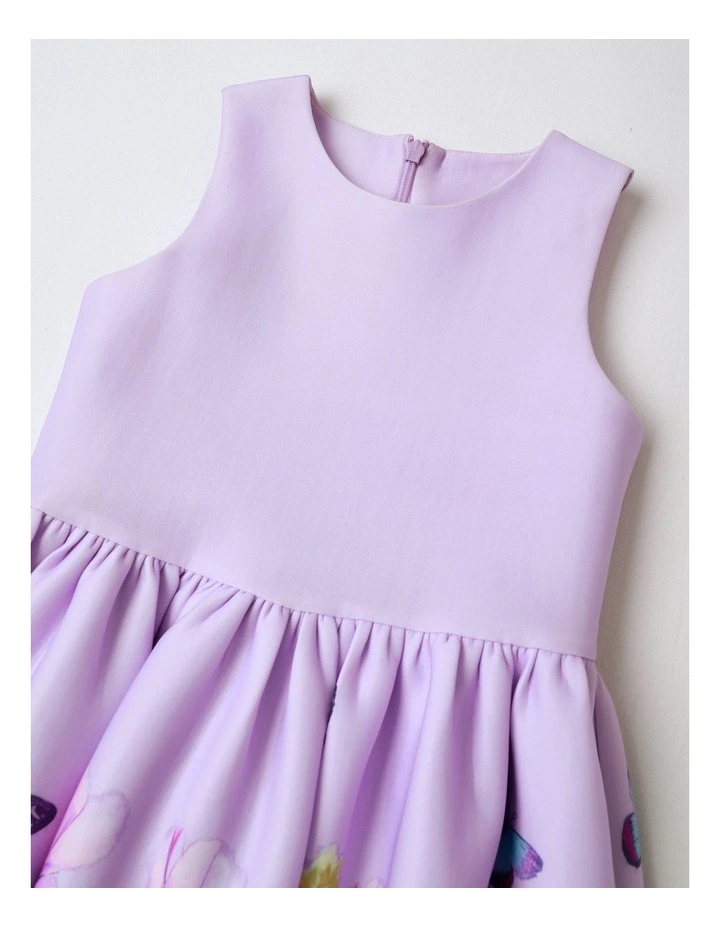 Everlyn Sleeveless Scuba Dress with Pleated Skirt and Back Cut Out Lilac image 2