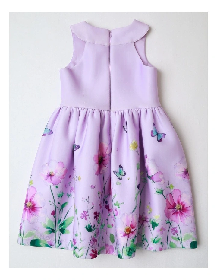 Everlyn Sleeveless Scuba Dress with Pleated Skirt and Back Cut Out Lilac image 3