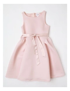 Paige Sleeveless Scuba Dress with Side Pleats ad Bows in Pink