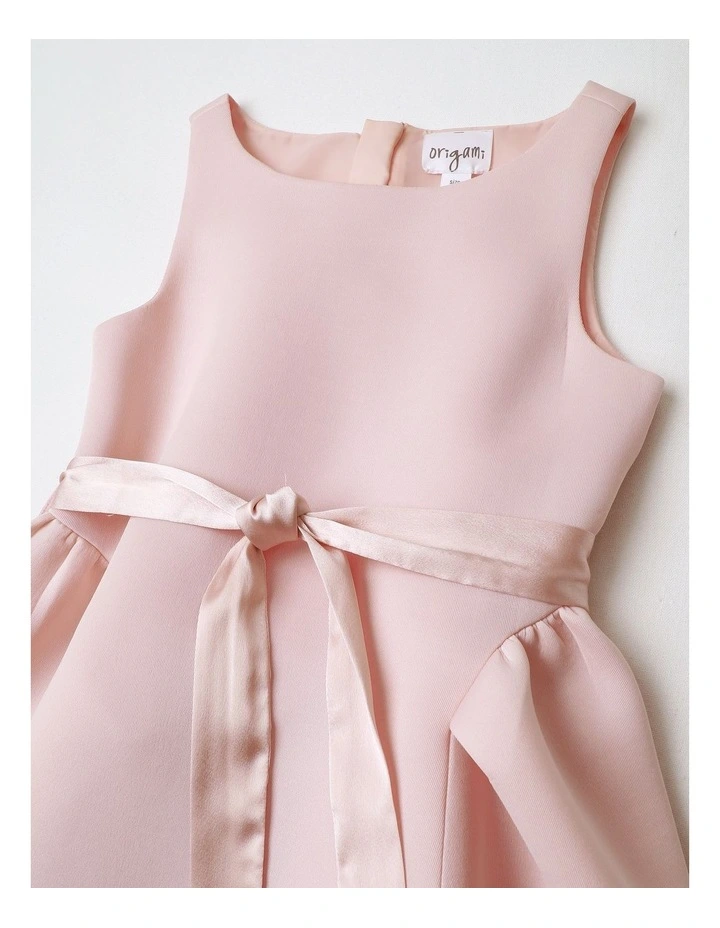 Paige Sleeveless Scuba Dress with Side Pleats ad Bows in Pink image 2