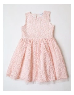 Alyssa Sleeveless Daisy Embroidery Party Dress with Back Cut Out in Light Pink