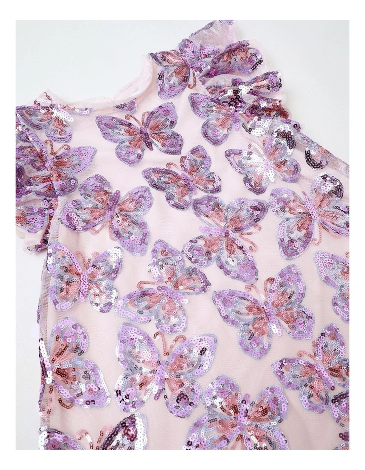 Gia Short Sleeve Sequin Butterfly A-Line Dress with Flutter Sleeve in Light Pink image 2