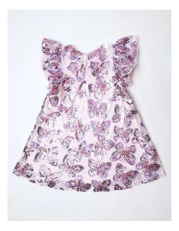 Gia Short Sleeve Sequin Butterfly A-Line Dress with Flutter Sleeve in Light Pink image 3