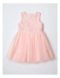 Chelsea Sleeveless Tutu Dress with Butterfly Applique and Tulle Skirt in Champagne