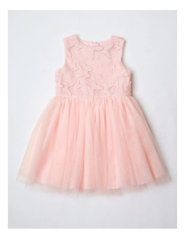 Chelsea Sleeveless Tutu Dress with Butterfly Applique and Tulle Skirt in Champagne image 1