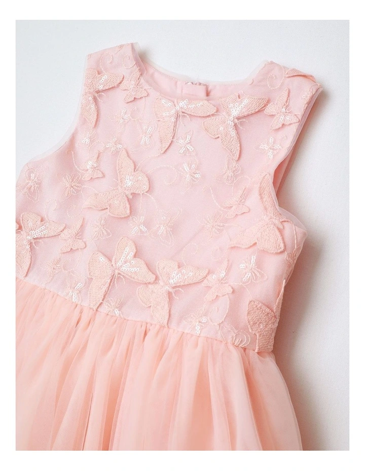 Chelsea Sleeveless Tutu Dress with Butterfly Applique and Tulle Skirt in Champagne image 3