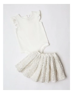 Florence Short Sleeve Two Piece Set with Tutu Skirt in White