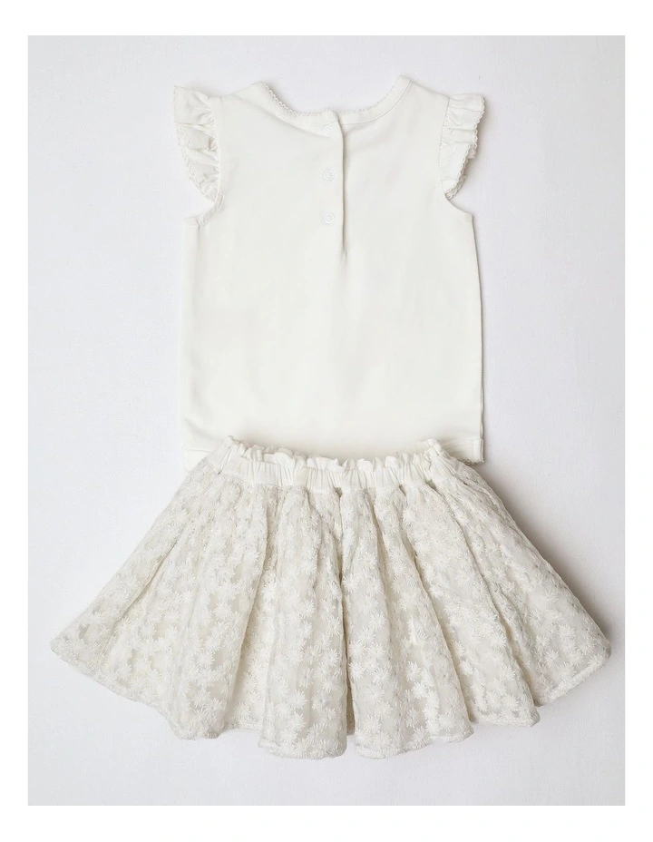 Florence Short Sleeve Two Piece Set with Tutu Skirt in White image 3