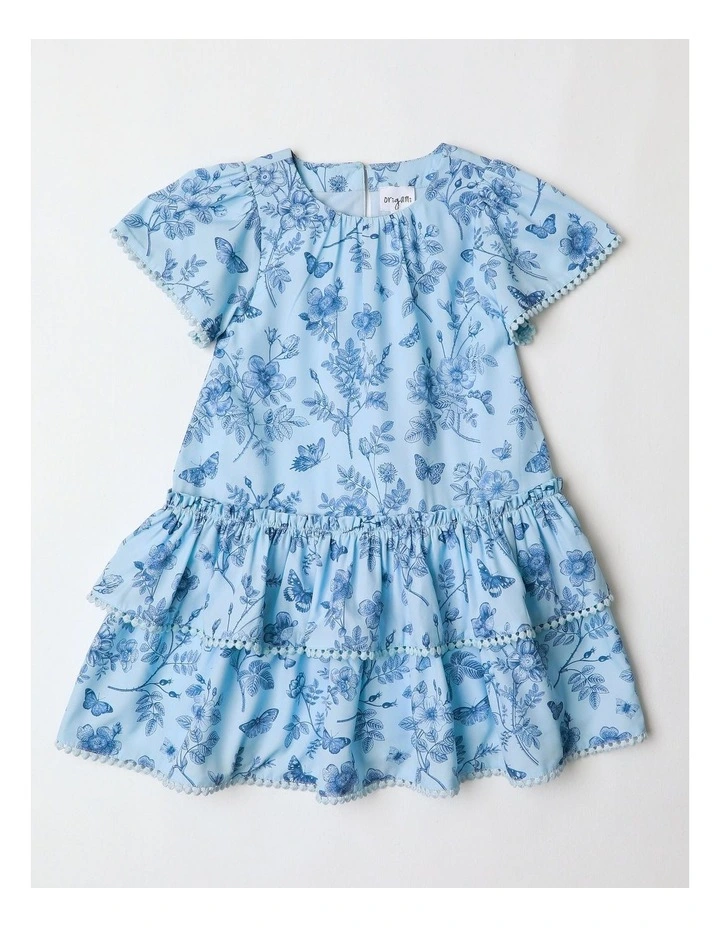 Millie Short Sleeve Dress with Tiered Drop Waist Skirt in Blue image 1