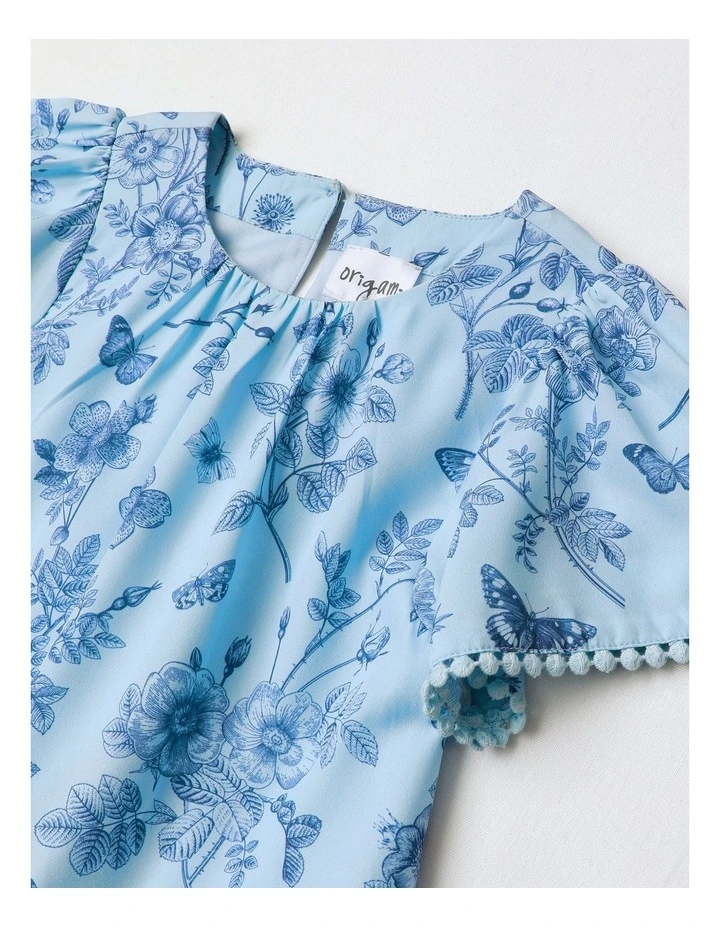 Millie Short Sleeve Dress with Tiered Drop Waist Skirt in Blue image 2