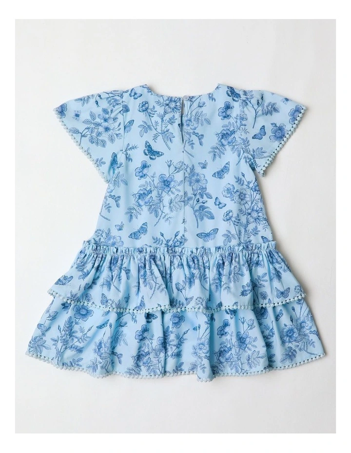 Millie Short Sleeve Dress with Tiered Drop Waist Skirt in Blue image 3
