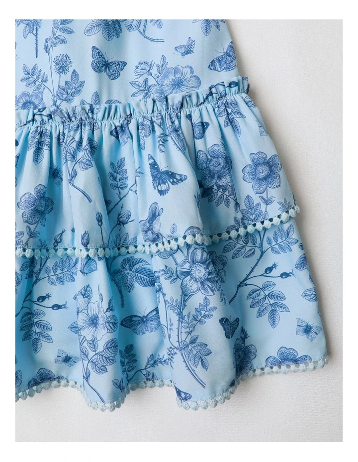 Millie Short Sleeve Dress with Tiered Drop Waist Skirt in Blue image 4