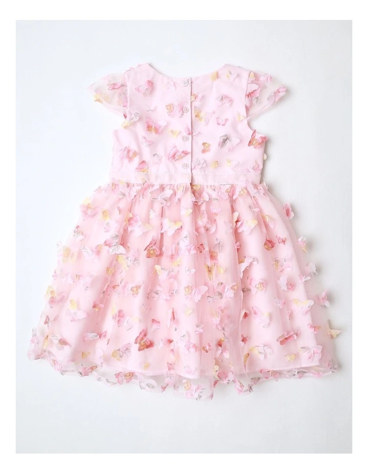 Lucinda Short Sleeve Woven Mesh Butterfly Applique Dress in Pink image 3