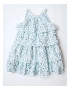 Angelica Sleeveless Tiered Halter Neck Dress with Rouleau Tulle in Powder Blue