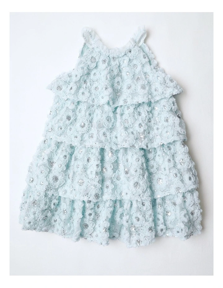 Angelica Sleeveless Tiered Halter Neck Dress with Rouleau Tulle in Powder Blue image 1