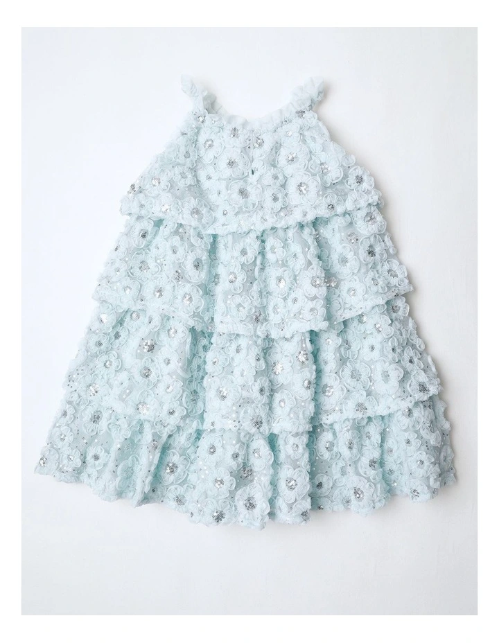 Angelica Sleeveless Tiered Halter Neck Dress with Rouleau Tulle in Powder Blue image 3