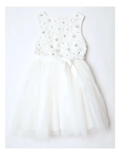 Angelina Sleeveless Tutu Dress with Daisy Rouleau Bodice and Tulle Skirt in White