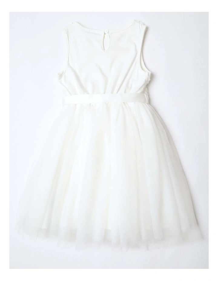 Angelina Sleeveless Tutu Dress with Daisy Rouleau Bodice and Tulle Skirt in White image 2