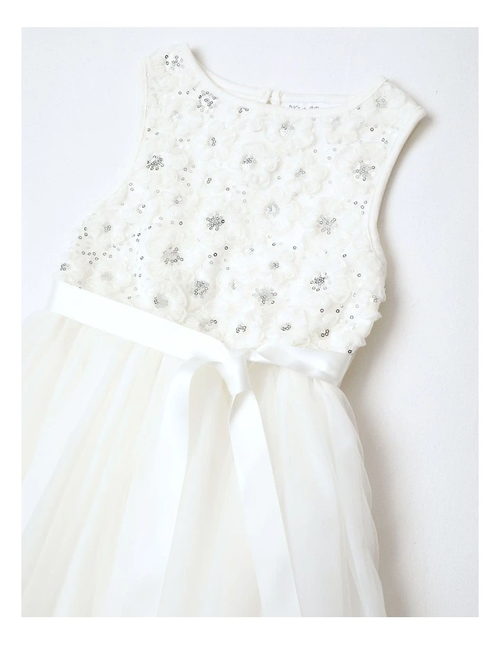 Angelina Sleeveless Tutu Dress with Daisy Rouleau Bodice and Tulle Skirt in White image 3