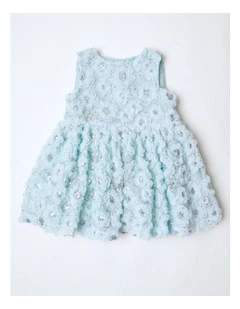 Skye Sleeveless Woven Fit and Flare Dress With Tulle Rouleau in Light Blue