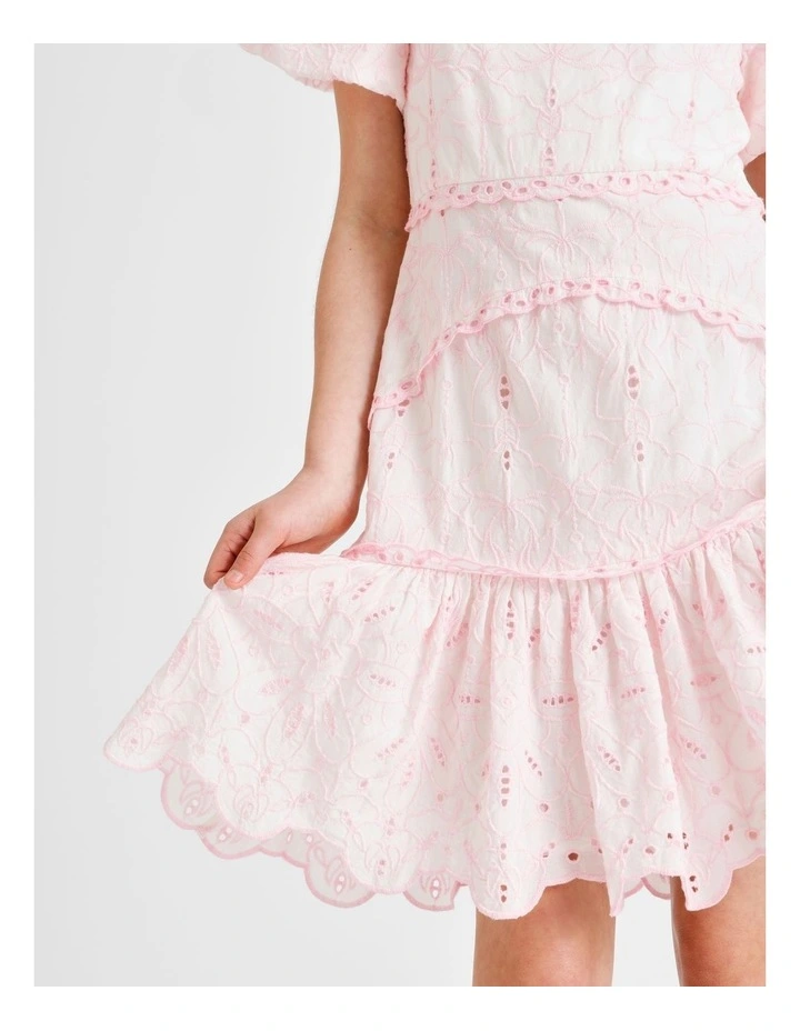 Layla Sleeveless Broidery Dress with Scallop Hem in Pink image 2