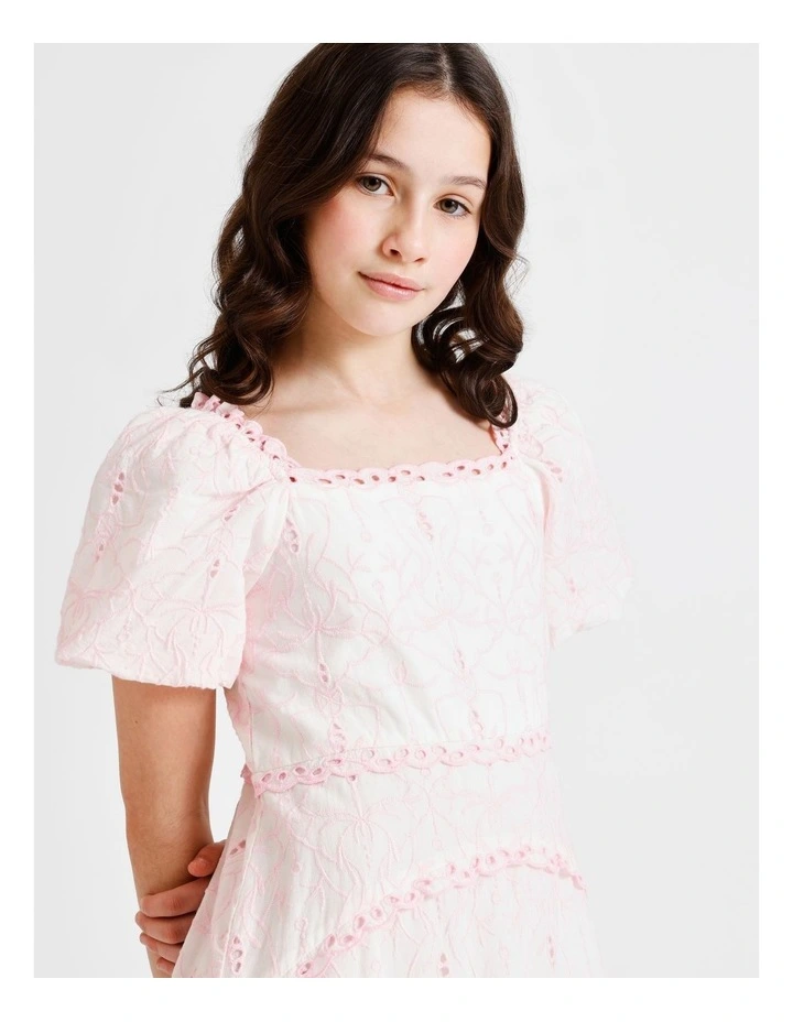 Layla Sleeveless Broidery Dress with Scallop Hem in Pink image 4