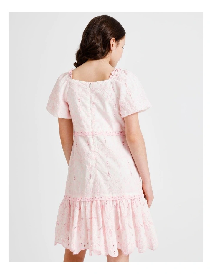 Layla Sleeveless Broidery Dress with Scallop Hem in Pink image 5