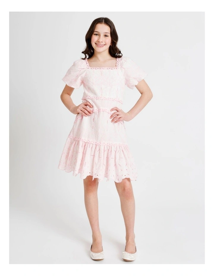 Layla Sleeveless Broidery Dress with Scallop Hem in Pink image 6