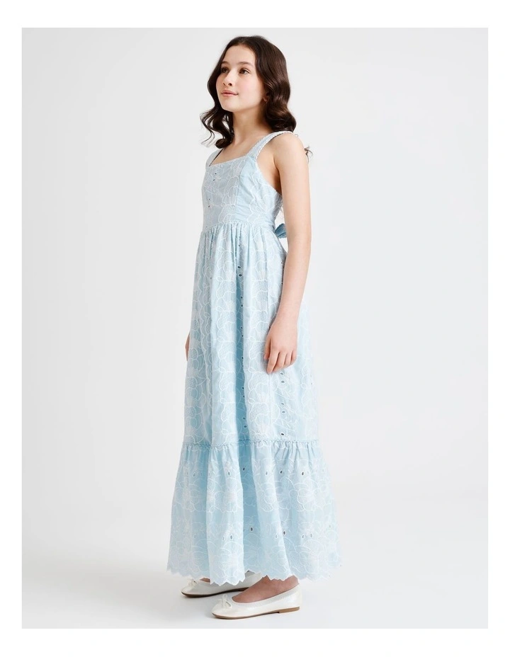 Hailey Short Sleeve Broidery Dress with Tiers and Scallop Hem in Blue image 1