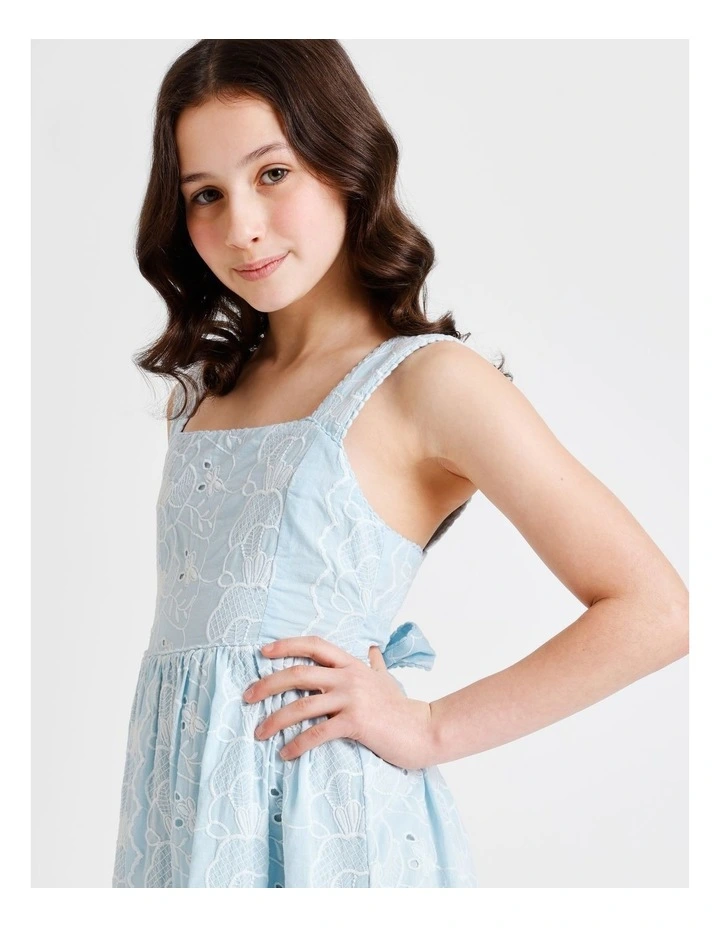 Hailey Short Sleeve Broidery Dress with Tiers and Scallop Hem in Blue image 2