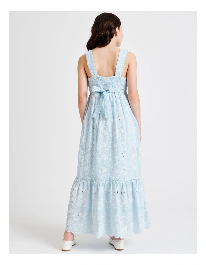 Hailey Short Sleeve Broidery Dress with Tiers and Scallop Hem in Blue image 5