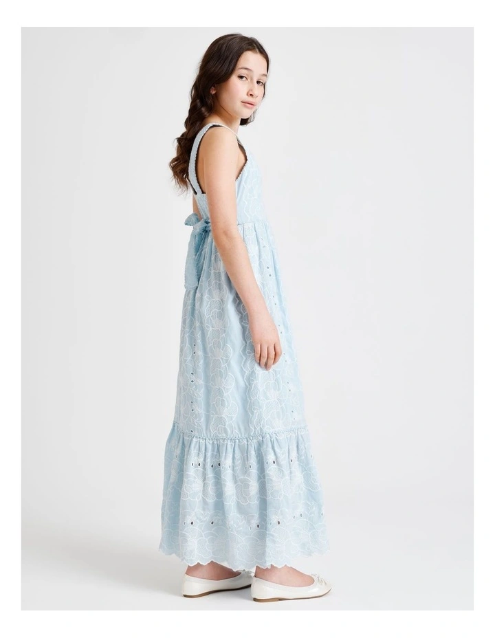 Hailey Short Sleeve Broidery Dress with Tiers and Scallop Hem in Blue image 6