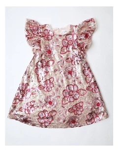 Gia Junior Sequin Dress with Flutter Sleeve in Pink