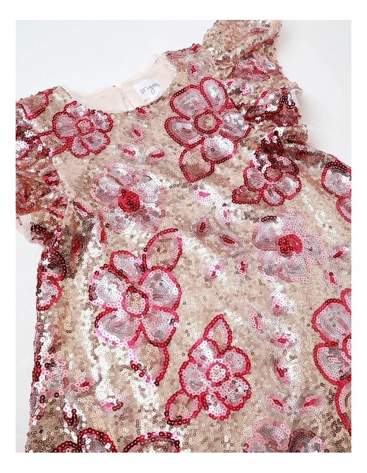 Gia Junior Sequin Dress with Flutter Sleeve in Pink image 2