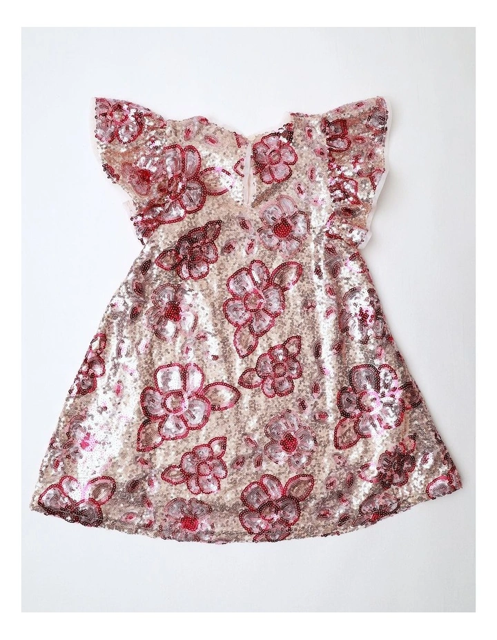 Gia Junior Sequin Dress with Flutter Sleeve in Pink image 3