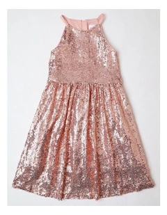 Jasmine Junior Sleeveless Halter Sequin Dress in Rose Gold