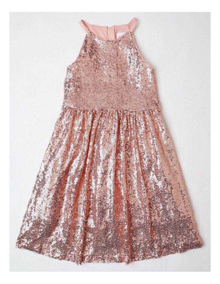 Jasmine Junior Sleeveless Halter Sequin Dress in Rose Gold image 1