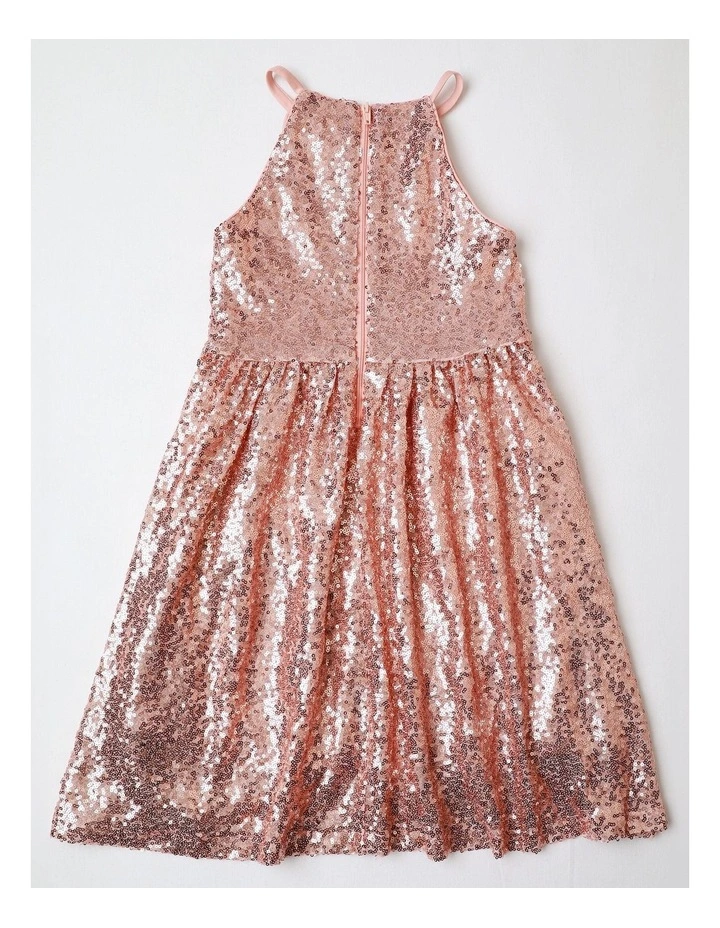 Jasmine Junior Sleeveless Halter Sequin Dress in Rose Gold image 3
