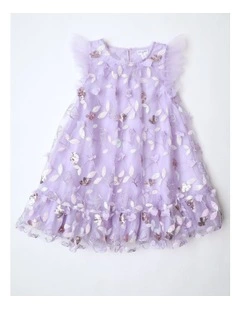 Evie Junior Short Sleeve A-line Dress With 3D Tulle and Sequins in Lilac
