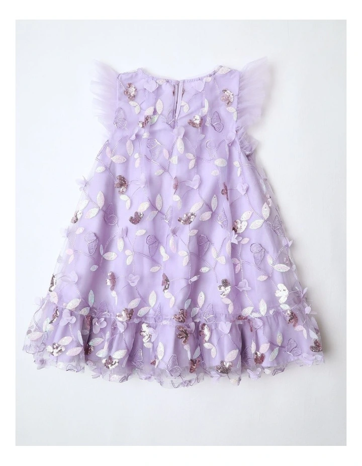 Evie Junior Short Sleeve A-line Dress With 3D Tulle and Sequins in Lilac image 3