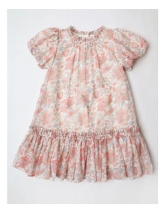 Ainsley Junior Short Sleeve Textured Tulle Dress with Bubble Sleeve