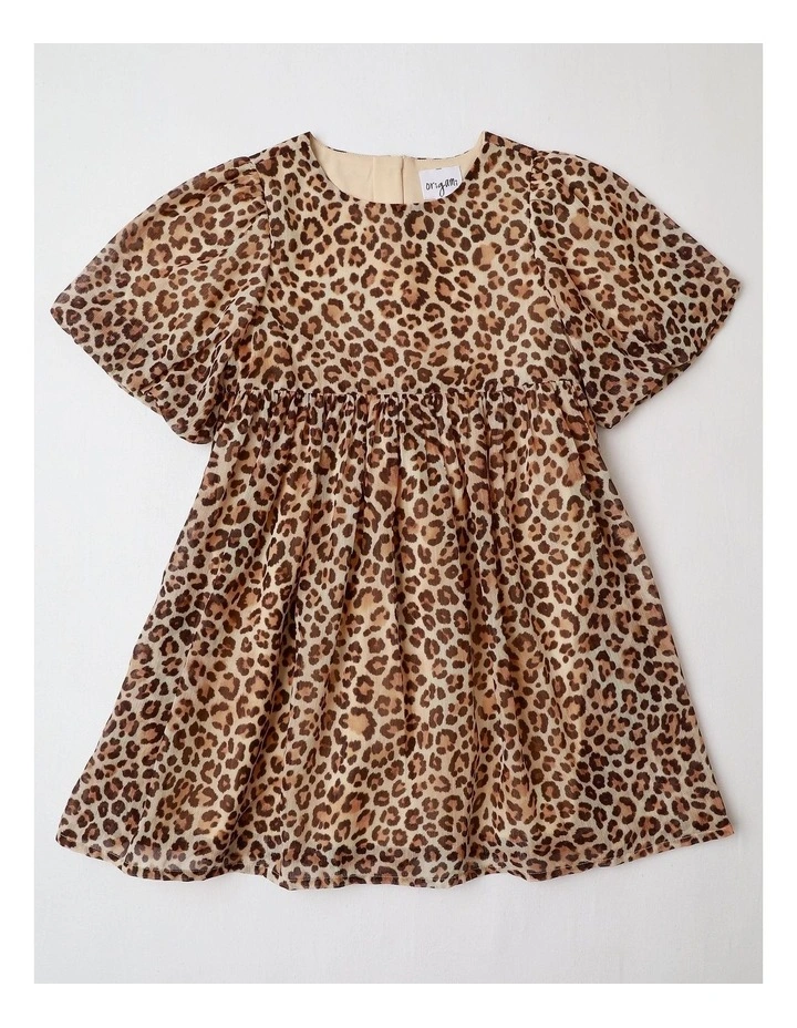 Imogen Junior Short Sleeve Fit and Flare Dress with Leopard Print and Bubble Sleeve image 1