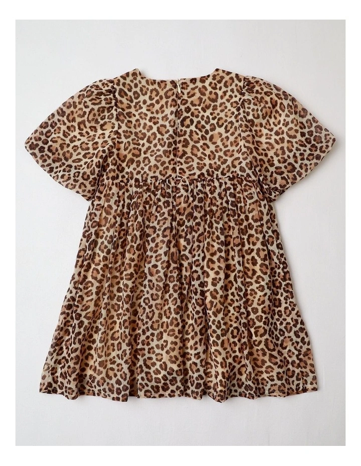 Imogen Junior Short Sleeve Fit and Flare Dress with Leopard Print and Bubble Sleeve image 3
