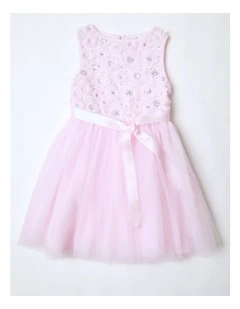 Angelina Junior Sleeveless Tutu Dress with Daisy Rouleau Bodice and Tulle Skirt in Light Pink