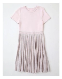Alice Junior Short Sleeve Knitted Dress with Lurex Skirt in Light Pink