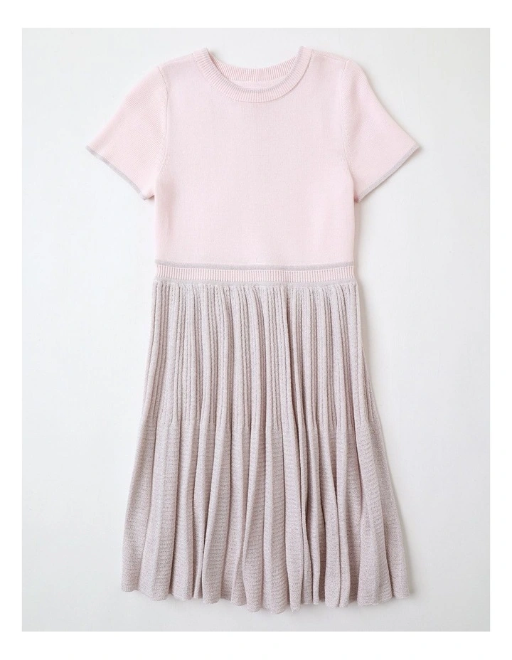 Alice Junior Short Sleeve Knitted Dress with Lurex Skirt in Light Pink image 1