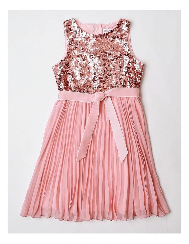 Star Junior Sleeveless Woven Sequin Dress with Pleated Skirt in Blush image 1