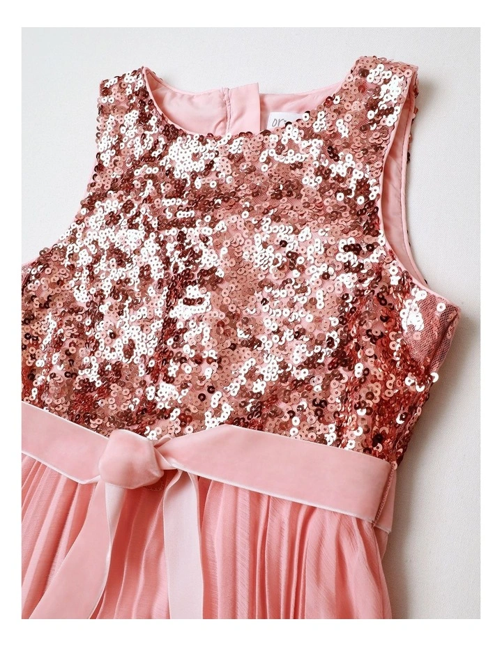 Star Junior Sleeveless Woven Sequin Dress with Pleated Skirt in Blush image 2